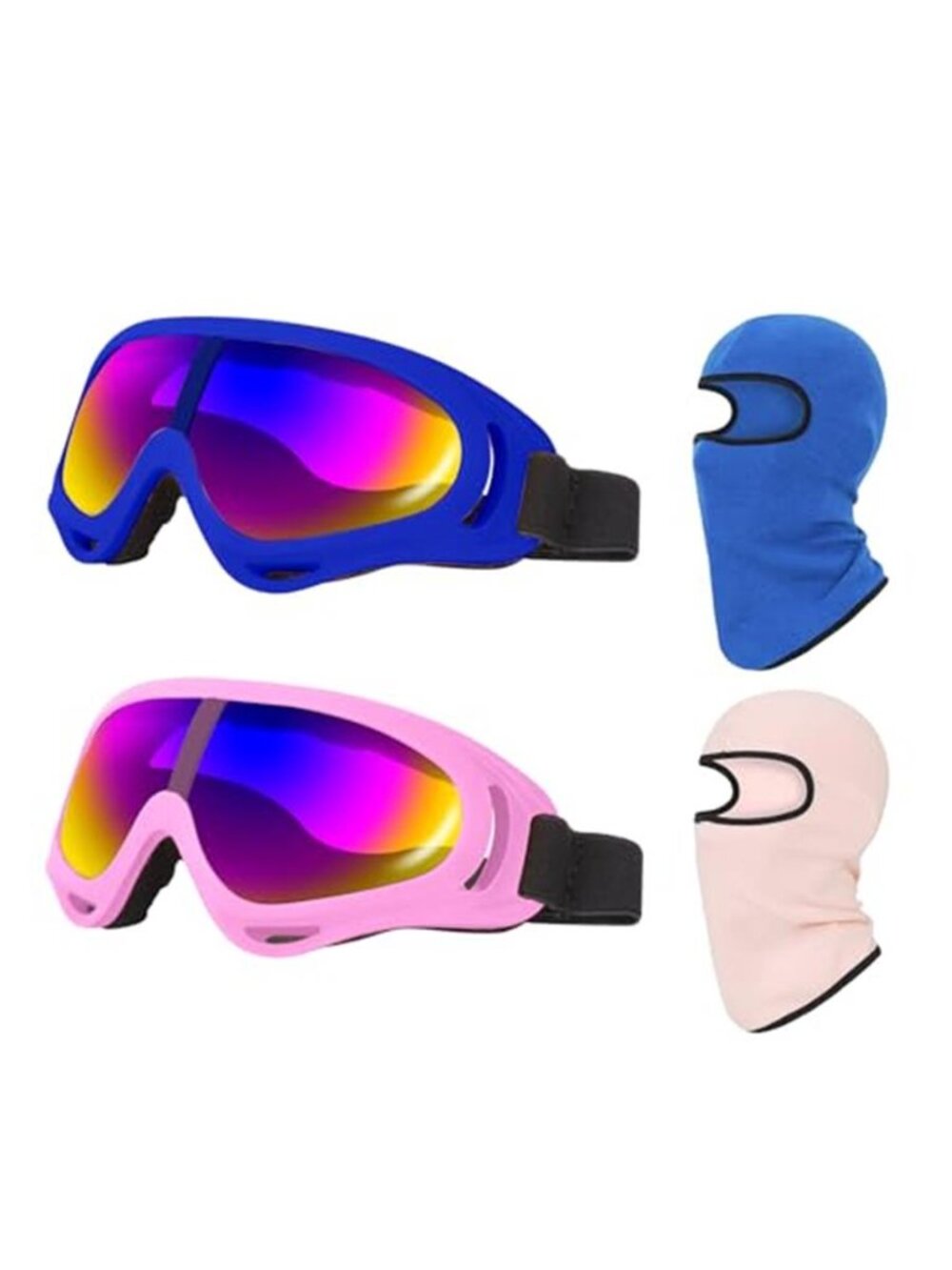Ski Goggles Snowboard Motorcycle ATV Riding Goggles Anti Fog UV Pink Blue 2 Pack